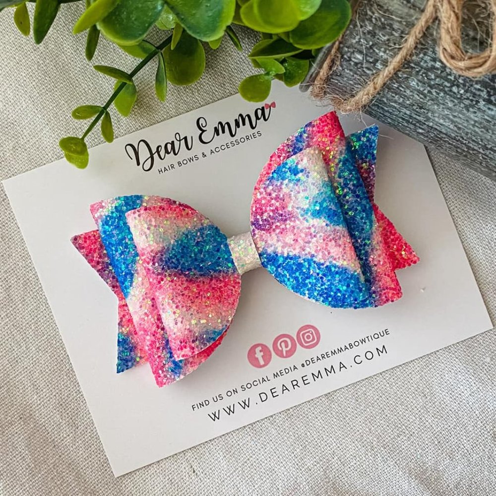 Pink & Blue Tie Dye Chunky Glitter Hair Bow